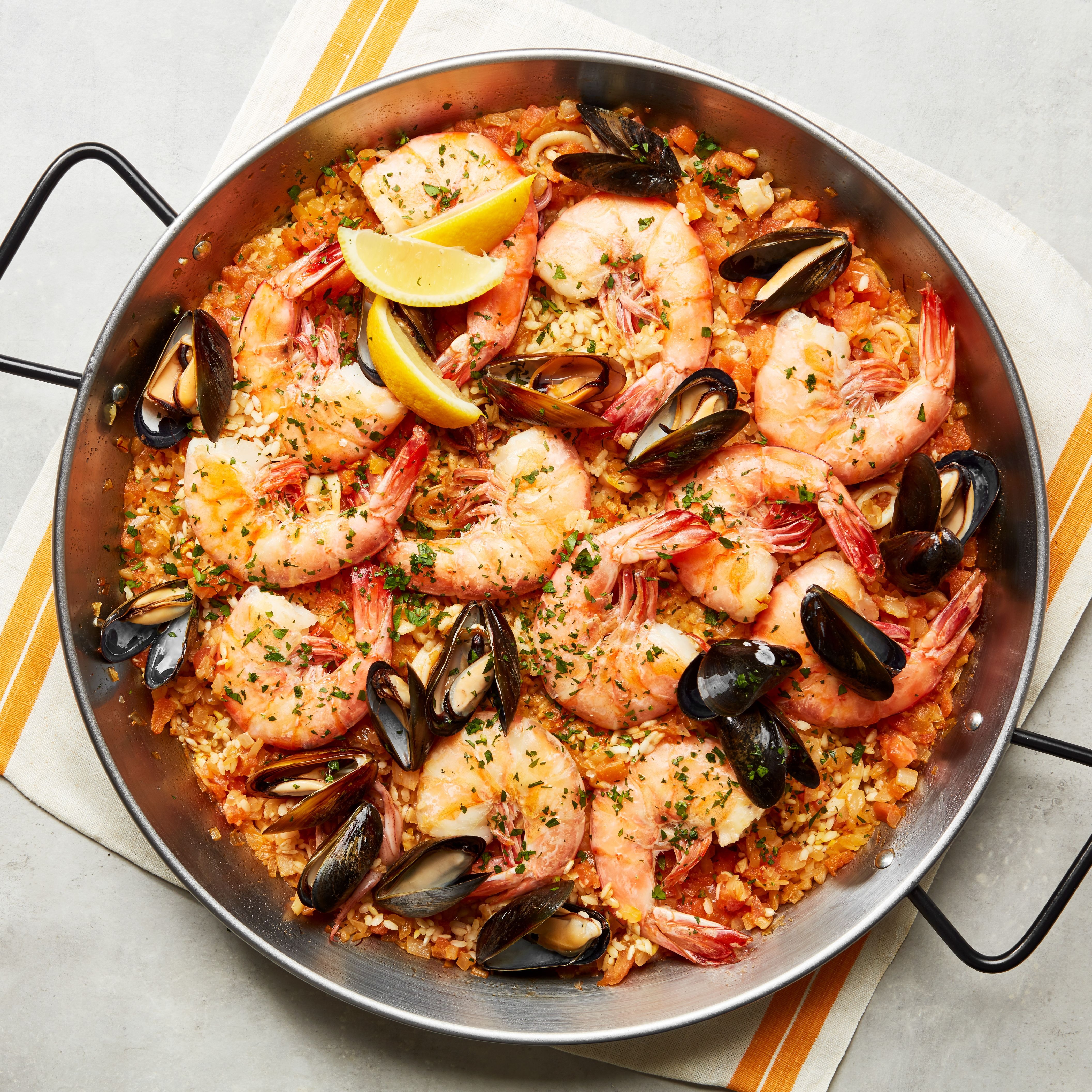 Seafood paella served in Cambrils, Spain